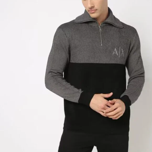 ARMANI EXCHANGE Men's Colourblock Half-Zip Jacquard Pullover Size Large - Picture 2 of 6